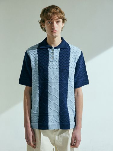 Multi Cable Polo Knit Top [Navy] - whatever we want - Modalova