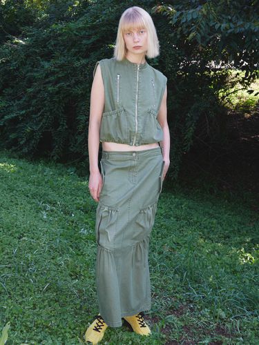 Shirring Work Skirt_Green - OPEN YY - Modalova