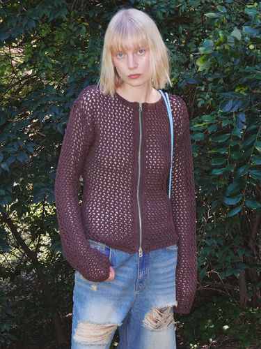 Crochet Zip Up Jacket_Brown - OPEN YY - Modalova