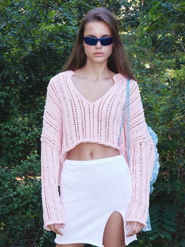 V-neck Open Sweater_Pink - OPEN YY - Modalova