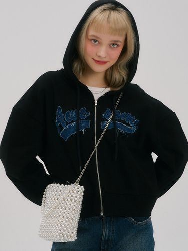 Awesome Denim Patch Crop Hood Zip-Up_Black - Awesomestudio - Modalova