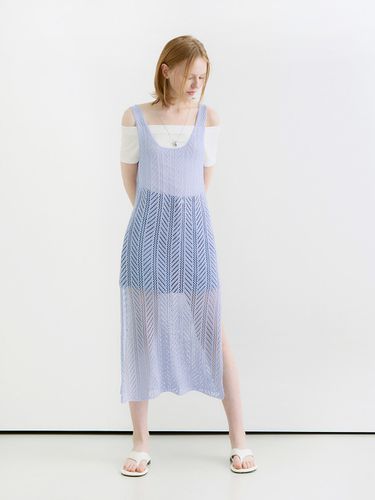 Netting Pattern Layered Slit Long Dress _Cool Blue - ADAUL - Modalova