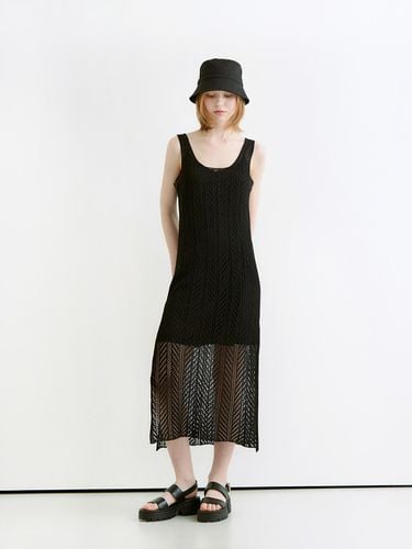 Netting Pattern Layered Slit Long Dress _Black - ADAUL - Modalova