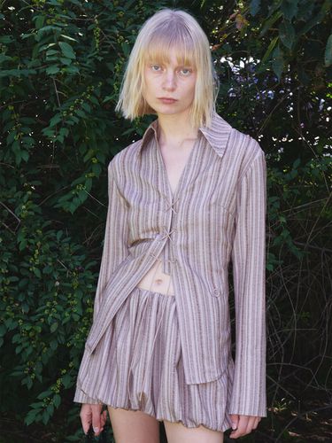 Lace-up Stripe Shirt_Light Brown - OPEN YY - Modalova