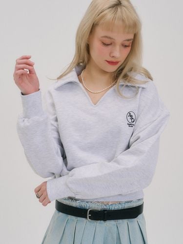 Open Collar Crop Sweatshirt_White Gray - Awesomestudio - Modalova