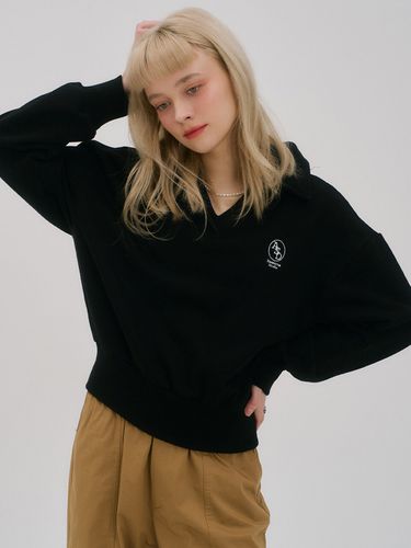 Open Collar Crop Sweatshirt_Black - Awesomestudio - Modalova