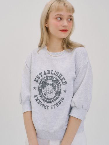 Earth Crack Logo Half Sleeve Sweatshirt_White Gray - Awesomestudio - Modalova