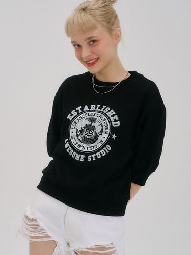 Earth Crack Logo Half Sleeve Sweatshirt_Black - Awesomestudio - Modalova