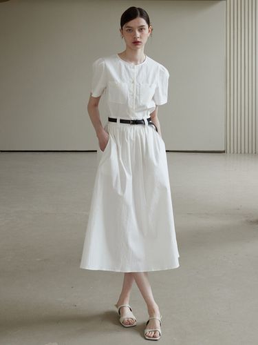 Heart Puff Blouse and Shirring Skirt_White - Amour moier - Modalova