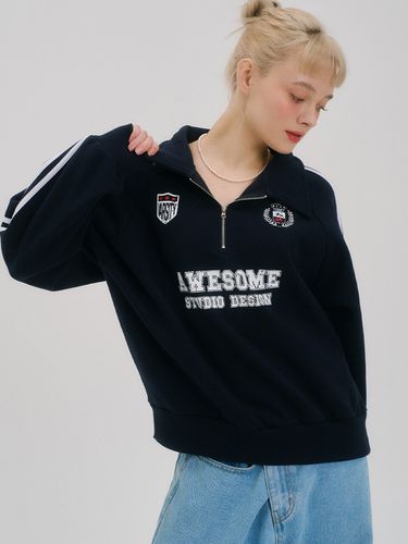 Collar Half Zip-Up Soccer Sweatshirt_Dark Navy - Awesomestudio - Modalova