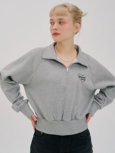 Collar Half Zip-Up Sweatshirt_Melange Gray - Awesomestudio - Modalova