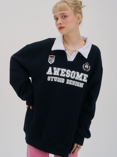 Uniform Graphic Collar Sweatshirt_Dark Navy - Awesomestudio - Modalova