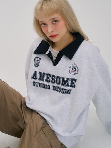 Uniform Graphic Collar Sweatshirt_White Gray - Awesomestudio - Modalova