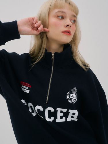 Soccer Logo Half Zip-Up Sweatshirt_Dark Navy - Awesomestudio - Modalova