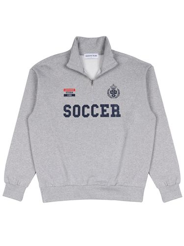 Soccer Logo Half Zip-Up Sweatshirt_Melange Gray - Awesomestudio - Modalova