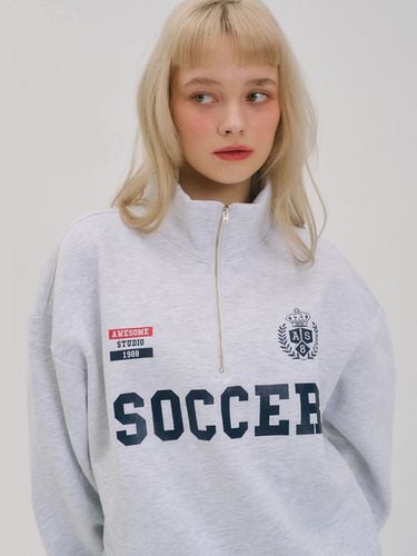 Soccer Logo Half Zip-Up Sweatshirt_White Gray - Awesomestudio - Modalova