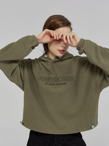 Fleece Crop Hooded Sweatshirt_Khaki - Awesomestudio - Modalova