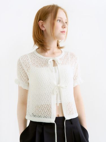 Ribbon Frill Punching Cardigan _White - ADAUL - Modalova