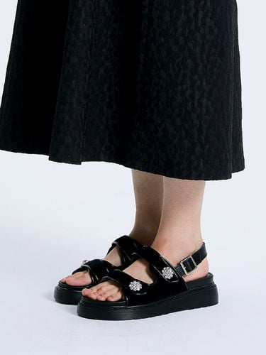 Flower Crystal Velvet Sandal_Black - CLLIB - Modalova