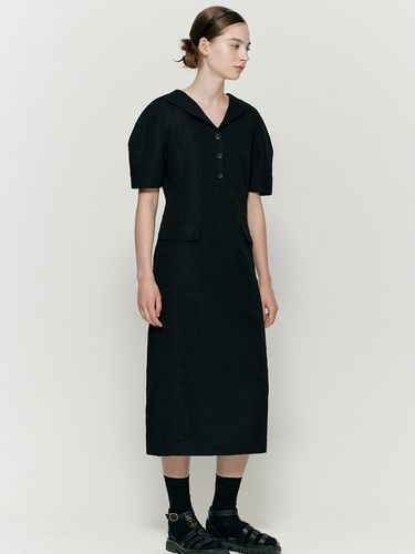 Linen Sailor Collar Dress _ Black - BEMUSE MANSION - Modalova