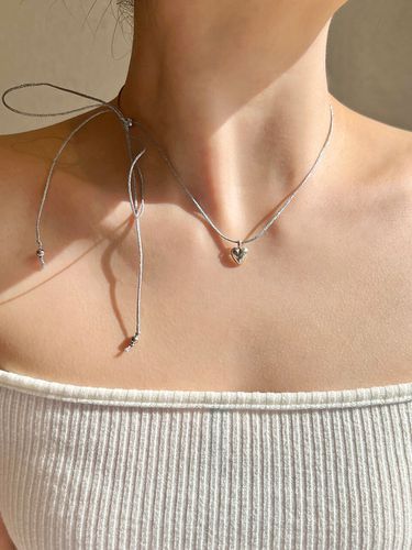 Silver Chubby Heart String Necklace - leeENoir - Modalova