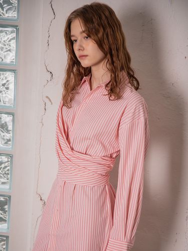 YY Lady Stripe Shirt Dress_Pink - yyiam - Modalova