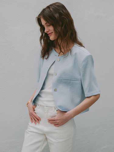 Tweed Crop Jacket _ Sky Blue - Laminez - Modalova