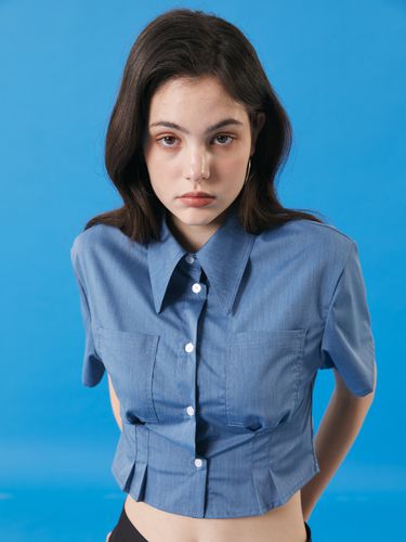 Cooling Airy Cropped Slim Shirt_Denim Blue - KOLEAT - Modalova