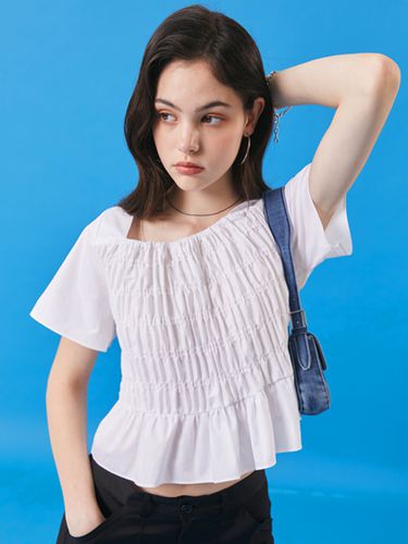 Cropped Pleated Flare T-shirt_White - KOLEAT - Modalova