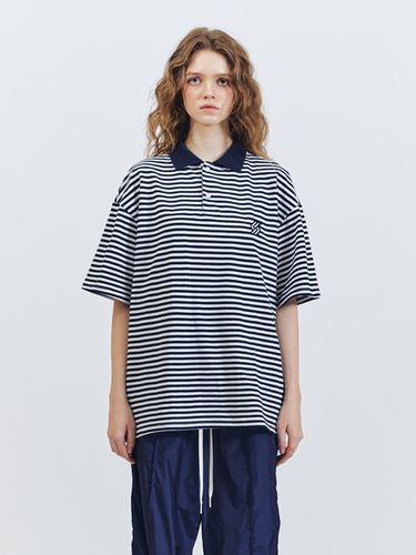 Double Logo Stripe Collar T-shirt_Navy - SEARCH410 - Modalova