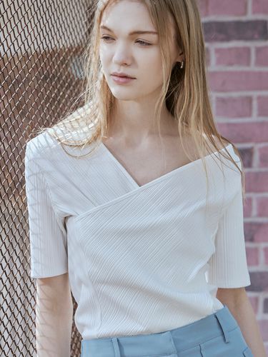 Asymmetrical Wrap Short Sleeve Shirt - HUNCH - Modalova