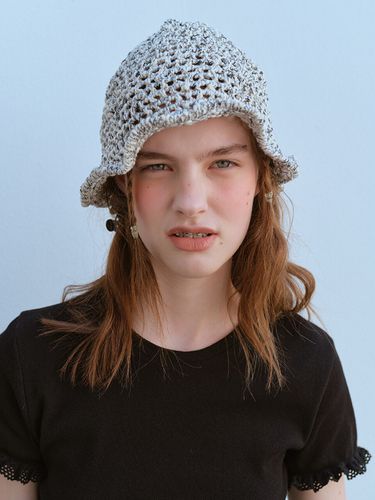 Uneven Knit Bucket Hat_Melange Black - FUNFROMFUN - Modalova