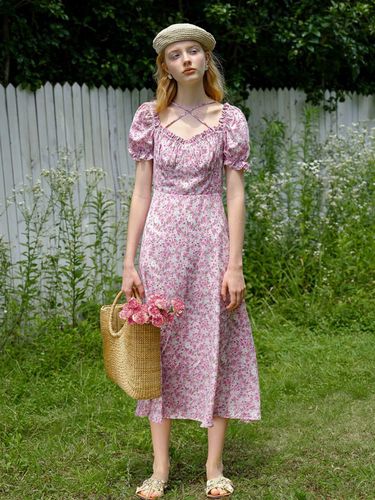 Pink Flower Sling Dress - DUNDROP - Modalova