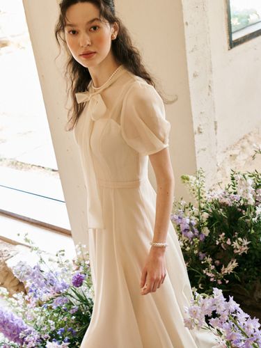 LILLE See Through Puff Shoulder Ribbon Tie Dress - BAU by Bride And You - Modalova