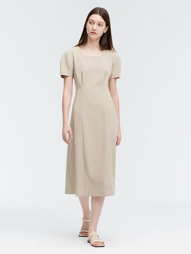 Square Neck Puff Long Dress_Beige - MONGDOL - Modalova