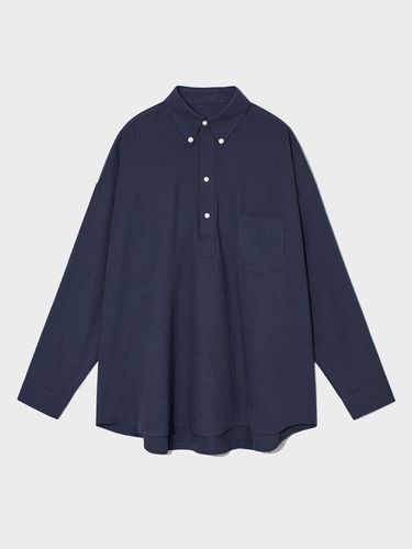 Linen Pullover Overfit Shirt (Navy) - V2 - Modalova