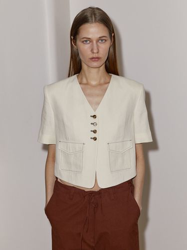 Single Stitch Detailed Crop Jacket - Enor - Modalova