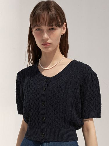 Puff U-Neck Cardigan_Navy - EIGHT DAYS A WEEK - Modalova