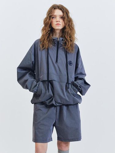 Seersucker Anorak Zip-Up Hoodie_Navy - SEARCH410 - Modalova