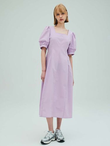 Square Neck Puff Sleeve Flare Dress_Lavender - OPENING SUNSHINE - Modalova