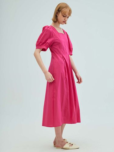 Square Neck Puff Sleeve Flare Dress_Pink - OPENING SUNSHINE - Modalova