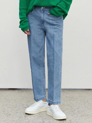 Linen Like Cropped Tapered Jeans_Blue - DECET - Modalova