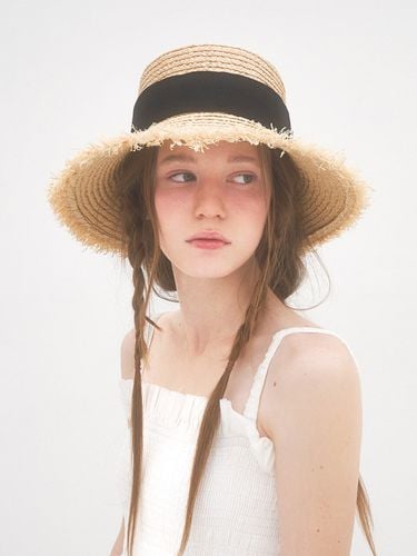 Fringe Wide Straw Hat_Beige - Brown Hat - Modalova