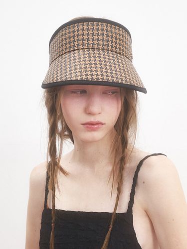 Hounds Tooth Check Straw Sun Visor_Brown - Brown Hat - Modalova