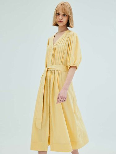 Linen Pleated Dress_Yellow - OPENING SUNSHINE - Modalova