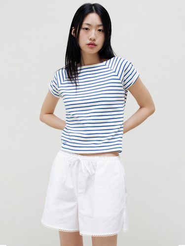 Boat Neck Pima Cotton T-Shirt_Blue - oneninenineone - Modalova