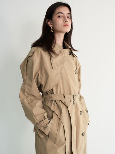 Curve Brown Long Trench Coat - Et demain - Modalova