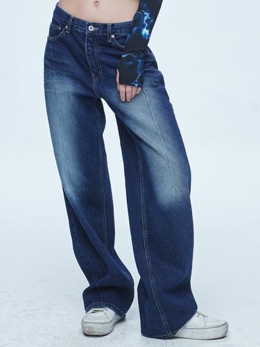 Vintage Washing Wide Denim Pants _Blue - SSERPE - Modalova