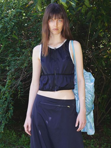 Nylon Shirred Vest - Black Navy - OPEN YY - Modalova