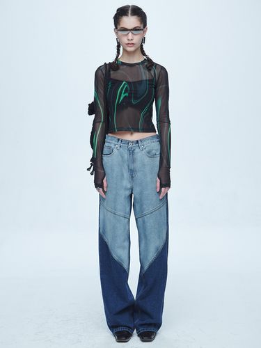 Hyper Brush Washing Wide Denim Pants _Blue - SSERPE - Modalova